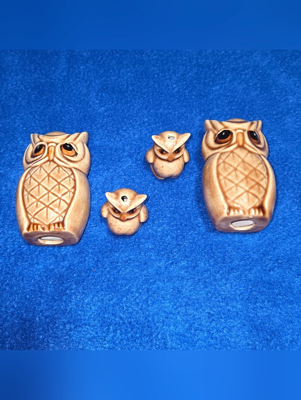 Vintage 70s Owl Family Lot Of 4 Macrame Rope Beads